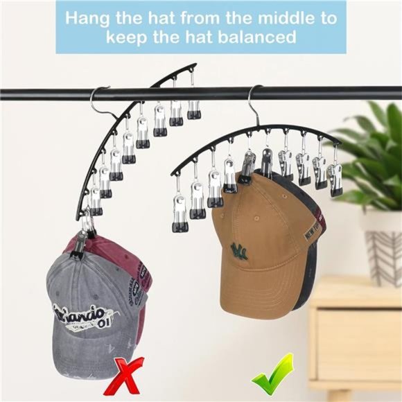 2 Pack Hat Hangers for Closet, Metal Hat Organizer Holder & Room Closet Display - Picture 4 of 6